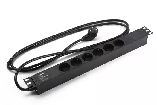 Блок розеток (PDU) Hyperline, 1U, кол-во розеток:6 (6xЕвро), 16А, черный, кабель питания 2.5 м (SHE19-6SH-2.5EU)