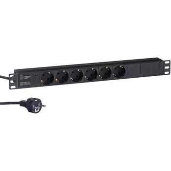 Блок розеток (PDU) ExeGate ServerPro PDU-19H602 Al-6S-EU2CU, 1U, кол-во розеток:6 (6xЕвро), 16А, черный, кабель питания 2 м (EX280827RUS)