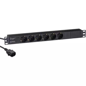 Блок розеток (PDU) ExeGate ServerPro PDU-19H604 Al-6S-C14-2.5CU, 1U, кол-во розеток:6 (6xЕвро), 10А, черный, кабель питания 2.5 м (EX280829RUS)