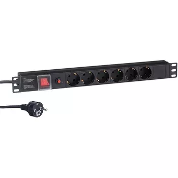 Блок розеток (PDU) ExeGate ServerPro PDU-19H606 Al-6S-EU2CU-SW-O, 1U, кол-во розеток:6 (6xЕвро), 16А, черный, кабель питания 2 м (EX280831RUS)