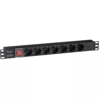 Блок розеток (PDU) ExeGate ServerPro PDU-19H703 Al-7S-C20-SW, 1U, кол-во розеток:7 (7xЕвро), черный (EX280838RUS)
