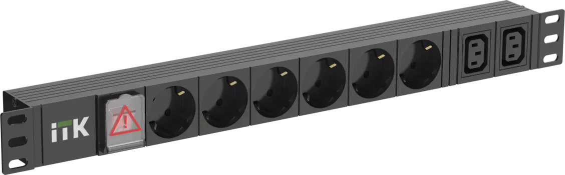 Блок розеток (PDU) ITK, 1U, кол-во розеток:8 (6xЕвро/2xC13), 16А, черный (PH12-6D2C133)