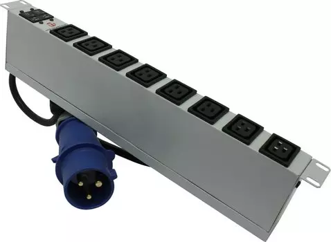 Блок розеток 1U, кол-во розеток: 8 (8xC19), серый, Выключатель, SOC 230.32A2-8С19-IEC309 G, NT