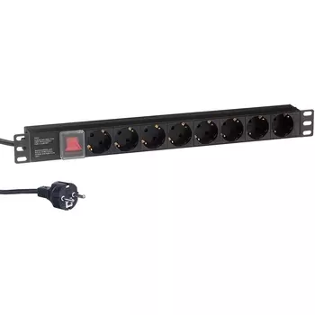 Блок розеток (PDU) ExeGate ServerPro PDU-19H804 Al-8S-EU2.5CU-SW, 1U, кол-во розеток:8 (8xЕвро), 16А, черный, кабель питания 2.5 м (EX280843RUS)
