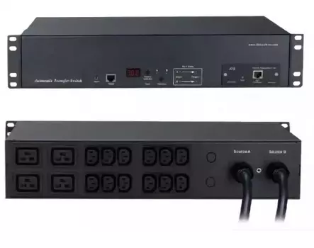 Блок розеток 2U, кол-во розеток: 16 (12xC13/4xC19), 32A, черный, кабель питания 3 м, с функцией автоматического включения резервного питания, Hyperline ATS-R-228H1622-Intelligent (ATS-R-228H1622-Intelligent)