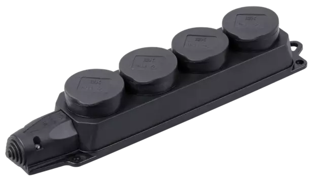 Блок розеток IEK, открытый монтаж, однопостовая, с з/к, с крышкой, 16A, в сборе, IP44, черный (PKR64-016-2-K02)