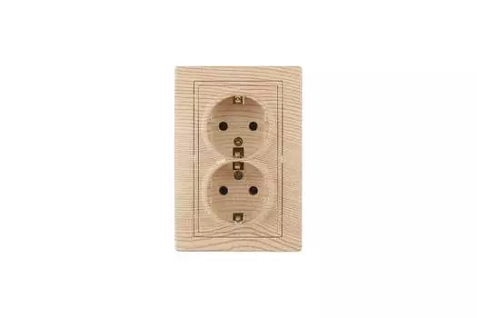 Блок розеток intro Plano 1-205-11, скрытый монтаж, 2-х постовая, с з/к, 16А, в сборе, IP20, 2P+E Schuko, сосна, 1 шт. (Б0053922)