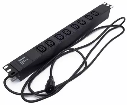 Блок розеток (PDU) Hyperline, кол-во розеток:8 (8xC13), 10А, черный, кабель питания 2.5 м (SHE19-8IEC-2.5IEC)