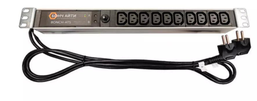 Блок розеток (PDU) BONCH-ATS PDU 8A-10C13-S/S, 1U, кол-во розеток:10 (10xC13), 8А, черный, кабель питания 1.7м (BONCH-ATS/PDU 8A-10C13-S/S)