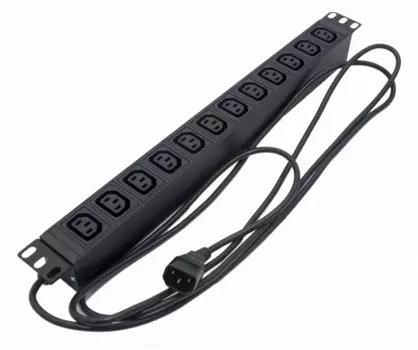 Блок розеток (PDU) Hyperline SHE19-12IEC-2.5IEC, кол-во розеток:12 (12xC13), 10А, черный, кабель питания 2.5 м (SHE19-12IEC-2.5IEC)