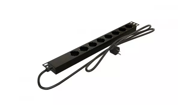 Блок розеток (PDU) Hyperline SHE19-8SH-16-2.0EU, кол-во розеток:8 (8xЕвро), 16А, черный, кабель питания 2 м (SHE19-8SH-16-2.0EU)
