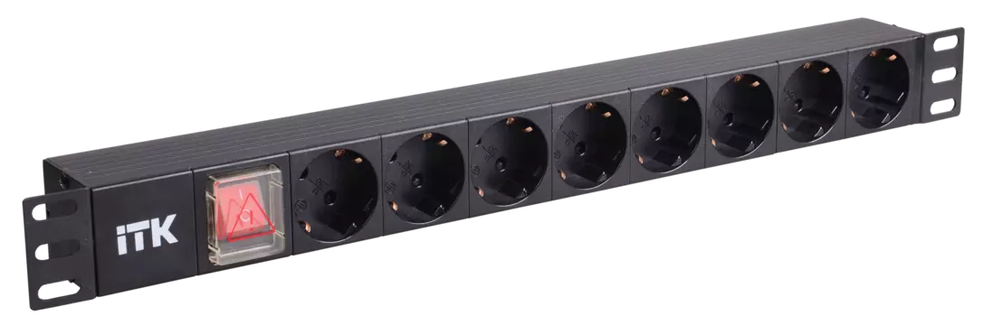 Блок розеток (PDU) ITK, 1U, кол-во розеток:8 (8xЕвро), 10А, черный (PH12-8D3)