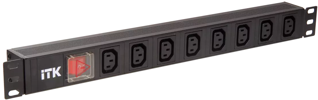 Блок розеток (PDU) ITK, 1U, кол-во розеток:8 (8xC13), 16А, черный, кабель питания 2 м (PH12-8C131)