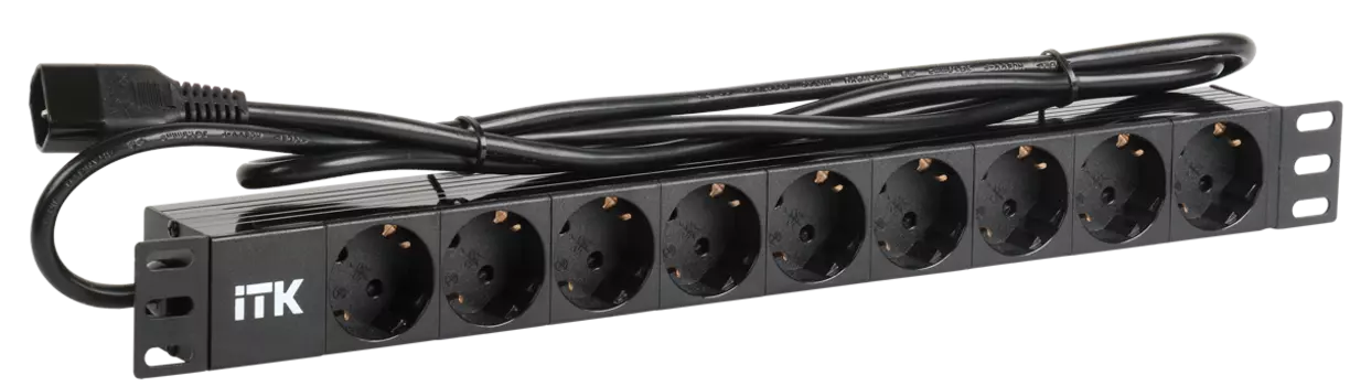 Блок розеток (PDU) ITK, 1U, кол-во розеток:9 (9xЕвро), черный, кабель питания 2 м (PH22-9D2-P)