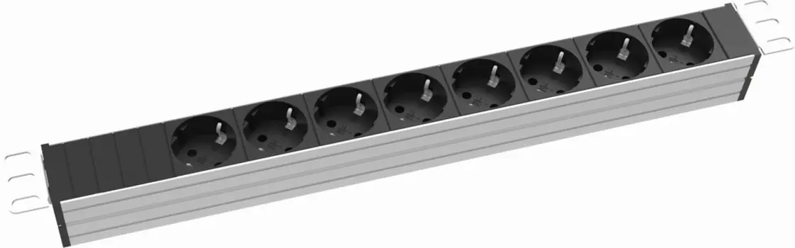 Блок розеток (PDU) RakTek RTS1608S, 1U, кол-во розеток:8 (8xЕвро), 16А, черный (RTS1608S)