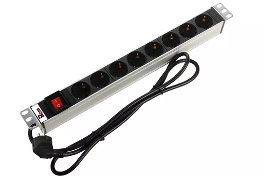 Блок розеток (PDU) Rem R-16-8S-V-440-1.8, 1U, кол-во розеток:8 (8xЕвро), 16А, черный/серебристый, кабель питания 1.8 м (30112224403)