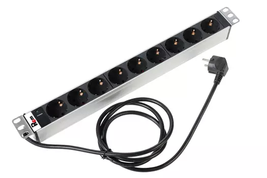 Блок розеток (PDU) Rem R-16-9S-I-440-1.8, 1U, кол-во розеток:9 (9xЕвро), черный/серебристый, кабель питания 1.8 м (30112224410)
