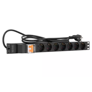 Блок розеток (PDU) SNR SNR-PDU-7S-S-1.8-CB16L1, 1U, кол-во розеток:7 (7xЕвро), 16А, черный, кабель питания 2 м (SNR-PDU-7S-S-1.8-CB16L1)
