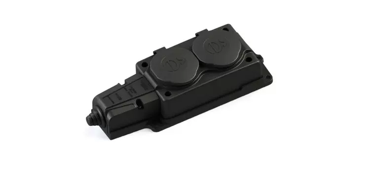 Блок розеток Systeme Electric MultiSet, открытый монтаж, 2-х постовая, с крышкой, 16А, в сборе, IP44, 2К+З, черный, 1 шт. (MST4102BK)