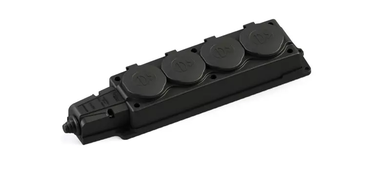 Блок розеток Systeme Electric MultiSet, открытый монтаж, 4-х постовая, с крышкой, 16А, в сборе, IP44, 2К+З, черный, 1 шт. (MST4104BK)