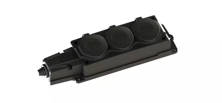 Блок розеток Systeme Electric MultiSet, открытый монтаж, 3-х постовая, с крышкой, 16А, в сборе, IP44, 2К+З, черный, 1 шт. (MST4103BK)