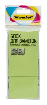 Блок самоклеящийся (стикеры) SILWERHOF, 100 листов, пастельный, зеленый