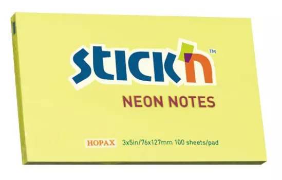 Блок самоклеящийся (стикеры) STICK`N, 100 листов, неоновый, желтый (21135)