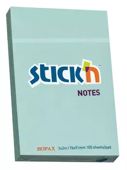Блок самоклеящийся (стикеры) STICK`N, 100 листов, пастельный, голубой (21146)