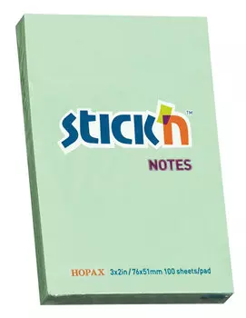 Блок самоклеящийся (стикеры) STICK`N, 100 листов, пастельный, зеленый (21147)
