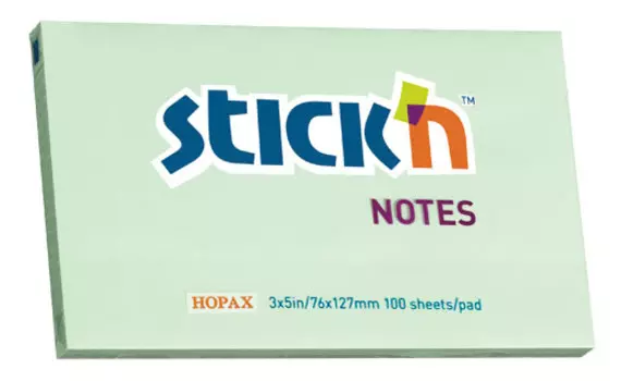 Блок самоклеящийся (стикеры) STICK`N, 100 листов, пастельный, зеленый (21156)