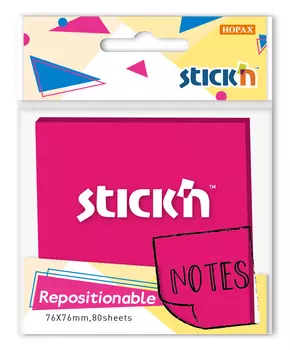 Блок самоклеящийся (стикеры) STICK`N, 80 листов, пурпурный неон (27071)