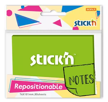 Блок самоклеящийся (стикеры) STICK`N, 80 листов, зеленый неон (27076)