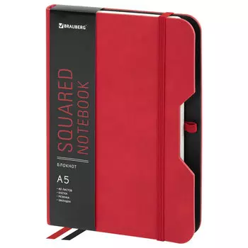 Блокнот BRAUBERG NOTE, A5, клетка, 80 листов, красный (113439)