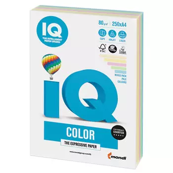 Бумага A4 80г/м² 250 листов, микс пастель, IQ COLOR (RB01)