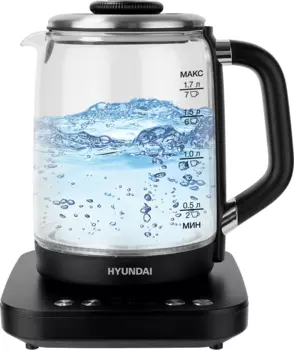 Чайник электрический Hyundai HYK-G5506 1.7л. 2.2 кВт, стекло/пластик, черный/серебристый ( HYK-G5506)