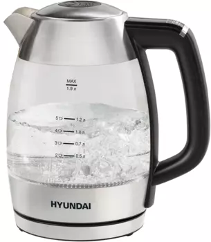 Чайник электрический Hyundai HYK-G9408 1.9л. 2.2 кВт, стекло/пластик, серебристый/черный ( HYK-G9408)