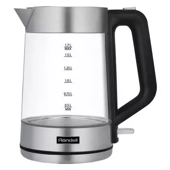Чайник электрический Rondell RDE-1008 1.7л. 2.2 кВт, стекло/пластик, серебристый/черный ( RDE-1008)