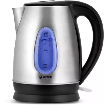 Чайник электрический VITEK VT-1135 1.7л. 2.2 кВт, нержавеющая сталь, черный/серебристый (VT-1135)