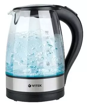 Чайник электрический VITEK VT-7008 1.7л. 2.2 кВт, стекло/пластик, черный/серебристый (VT-7008(TR))
