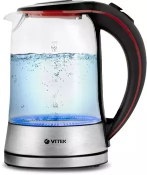 Чайник электрический VITEK VT-7009 1.7л. 2.2 кВт, стекло/металл, серебристый/черный ( VT-7009)