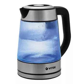 Чайник электрический VITEK VT-7017 1.8л. 2.2 кВт, стекло/пластик, серебристый/черный (VT-7017)
