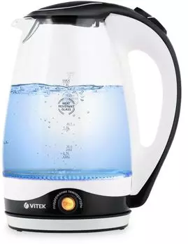 Чайник электрический VITEK VT-7027 1.8л. 2.2 кВт, пластик/стекло, черный/белый (VT-7027)