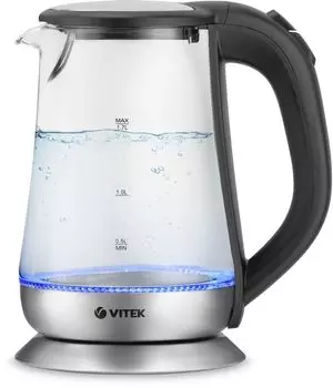 Чайник электрический VITEK VT-7036 1.7л. 2.2 кВт, стекло/металл, серебристый/черный (VT-7036 )
