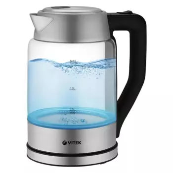 Чайник электрический VITEK VT-7043 1.7л. 2.2 кВт, стекло/металл, серебристый/черный ( VT-7043)