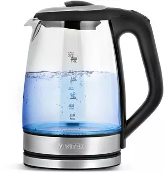 Чайник электрический VITEK VT-8800 2л. 2.2 кВт, стекло/металл, серебристый/черный ( VT-8800)