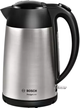 Чайник электрический Bosch DesignLine TWK 3P420, 1.7л., 2.4 кВт, нержавеющая сталь, черный/серебристый (TWK3P420)