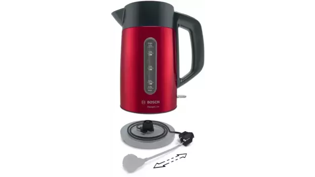 Чайник электрический Bosch DesignLine TWK 1.7л. 2.4 кВт, металл/пластик (двойные стенки), красный/черный (TWK4P434)