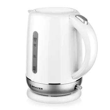 Чайник BRAYER BR1011 1.7л. 2200Вт, закрытая спираль, термостойкий пластик, белый/серебристый