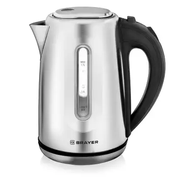 Чайник BRAYER BR1014 1.7л. 2200Вт, закрытая спираль, нержавеющая сталь, черный/серебристый