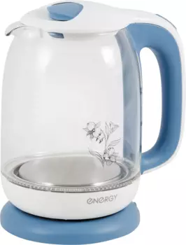 Чайник ENERGY E-281 1.7л. 2200Вт, термостекло/пластик, белый/голубой (164117)
